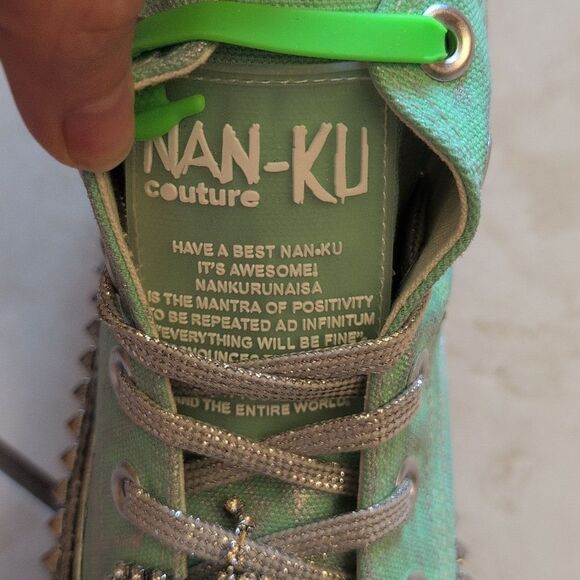 NEW Nan-Ku Free People High Top Sneaker Rhinestone Studded Mint Size 8-8.5 - Picture 13 of 15